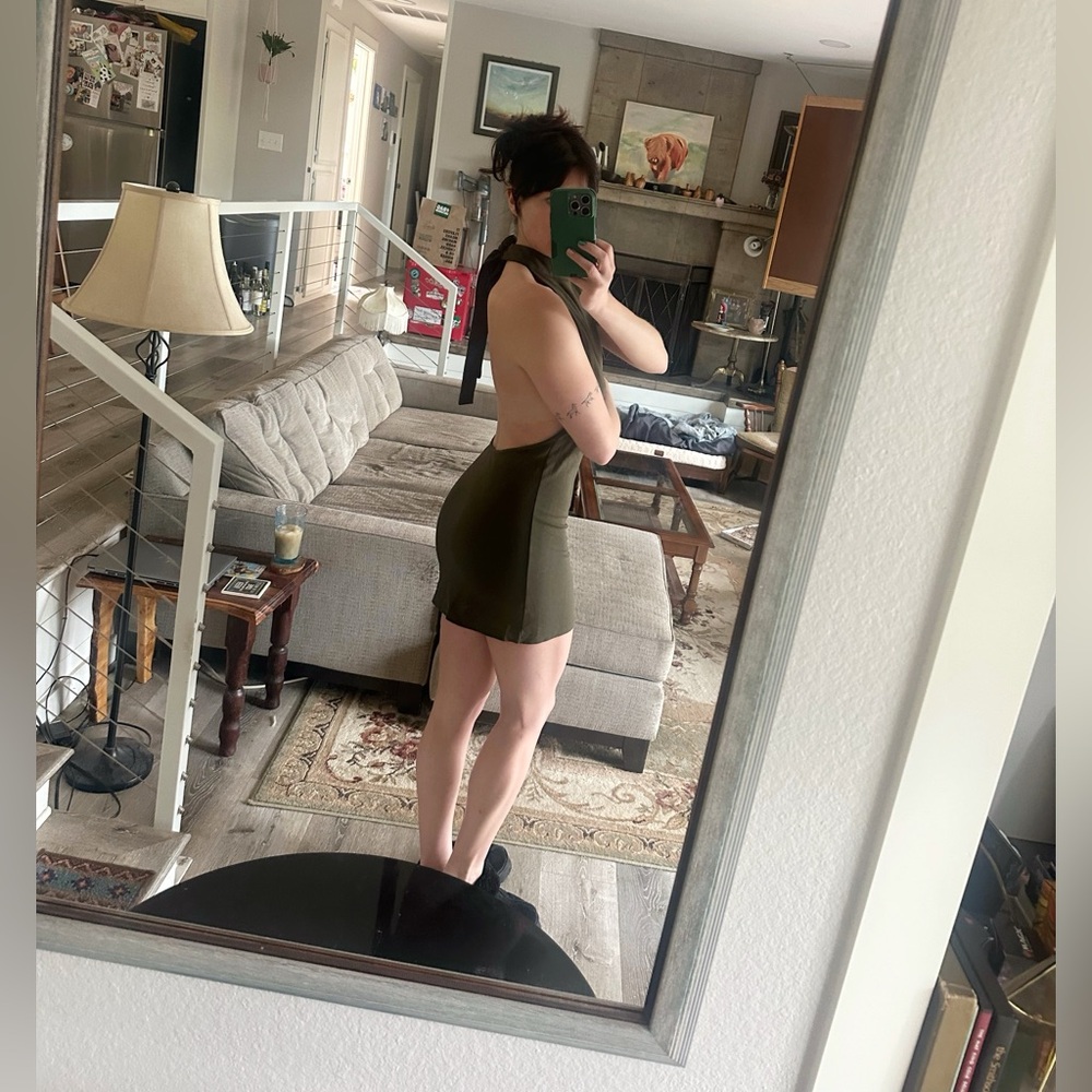 Olive Green Backless halter dress!